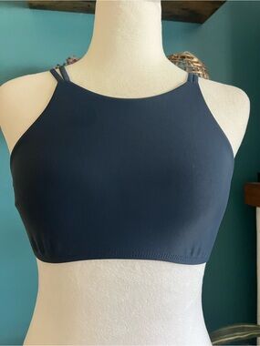 Frankie's Bikinis High-Neck Double-Strap Bralette in Navy